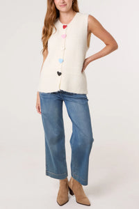 Heart Button Knit Tank - Cream