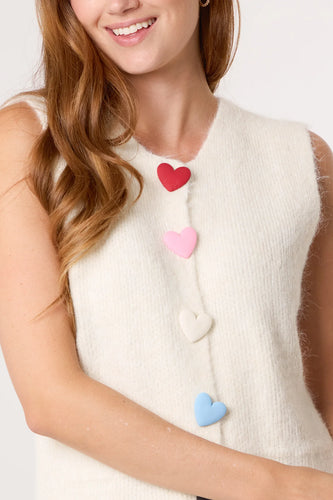Heart Button Knit Tank - Cream