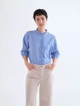 Load image into Gallery viewer, Compania Fantastica Cotton Ruffle Striped Shirt - Blue