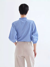 Load image into Gallery viewer, Compania Fantastica Cotton Ruffle Striped Shirt - Blue