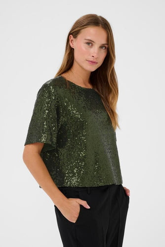 Kaffe Miranda Sequin Top - Green