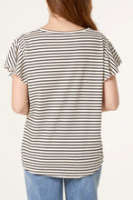 Load image into Gallery viewer, Flutter Sleeve Striped T Shirt - Black