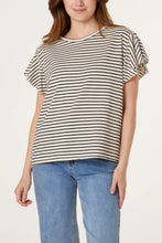 Load image into Gallery viewer, Flutter Sleeve Striped T Shirt - Black