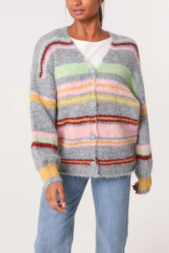 Gracie Striped Cardigan - Grey