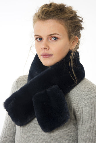 Faux Fur Scarf - Navy