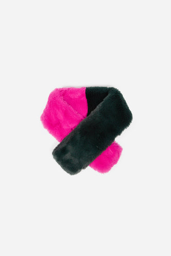 Faux Fur Scarf - Forest Green/Fuchsia