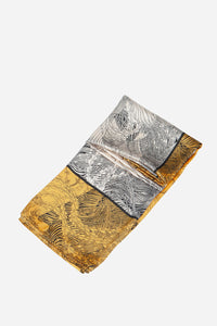 Ornate Leaf Print Faux Silk Scarf - Yellow