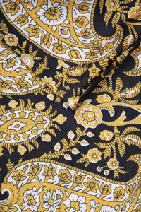 Paisley Print Faux Silk Scarf - Mustard