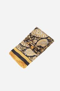 Paisley Print Faux Silk Scarf - Mustard