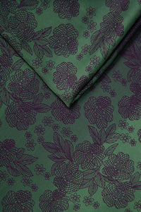 Floral Print Faux Silk Scarf- Green