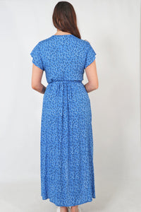 Dainty Floral Wrap Dress - Blue