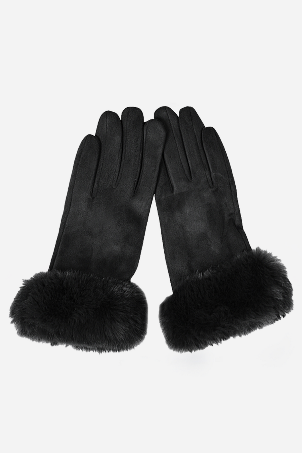 Faux Fur Trim Gloves - Black