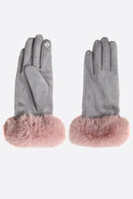 Load image into Gallery viewer, Faux Fur Trim Gloves - Grey / Dusty Pink
