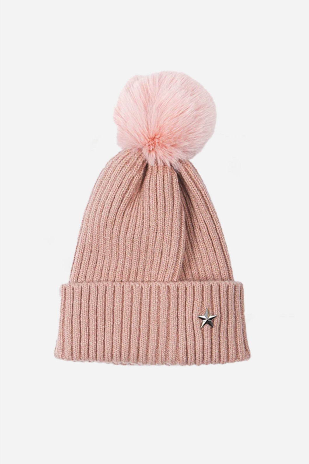 Pom Pom Rib Hat - Dusty Pink