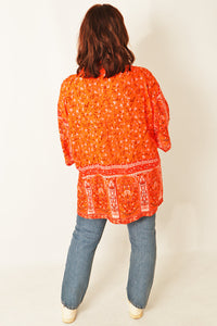 Betsy Open Shirt - Orange Floral