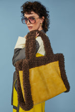 Load image into Gallery viewer, Faux Shearling Large Tote Shopper - Mustard/Brown