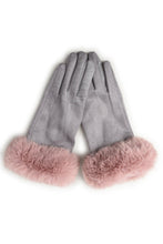 Load image into Gallery viewer, Faux Fur Trim Gloves - Grey / Dusty Pink