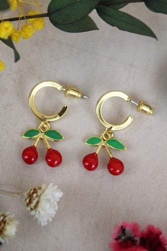Enamel Cherry Huggie Hoops
