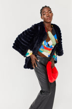 Load image into Gallery viewer, Faux Fur Striped Jacket - Navy