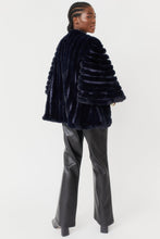 Load image into Gallery viewer, Faux Fur Striped Jacket - Navy