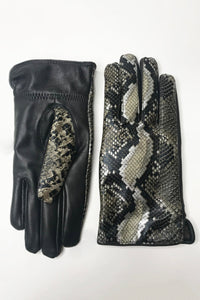 Luxe Leather Snake Print Gloves - Green