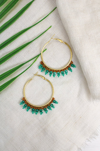 Beaded Hoop Earrings - Green