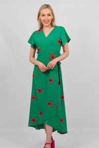Star Print Wrap Dress - Green