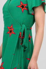 Load image into Gallery viewer, Star Print Wrap Dress - Green