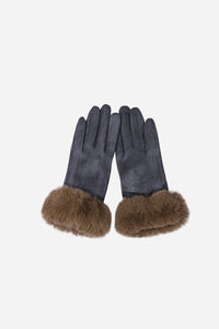 Faux Fur Trim Gloves - Grey