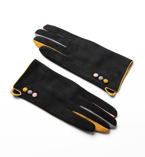 Black Button Gloves - Pastel