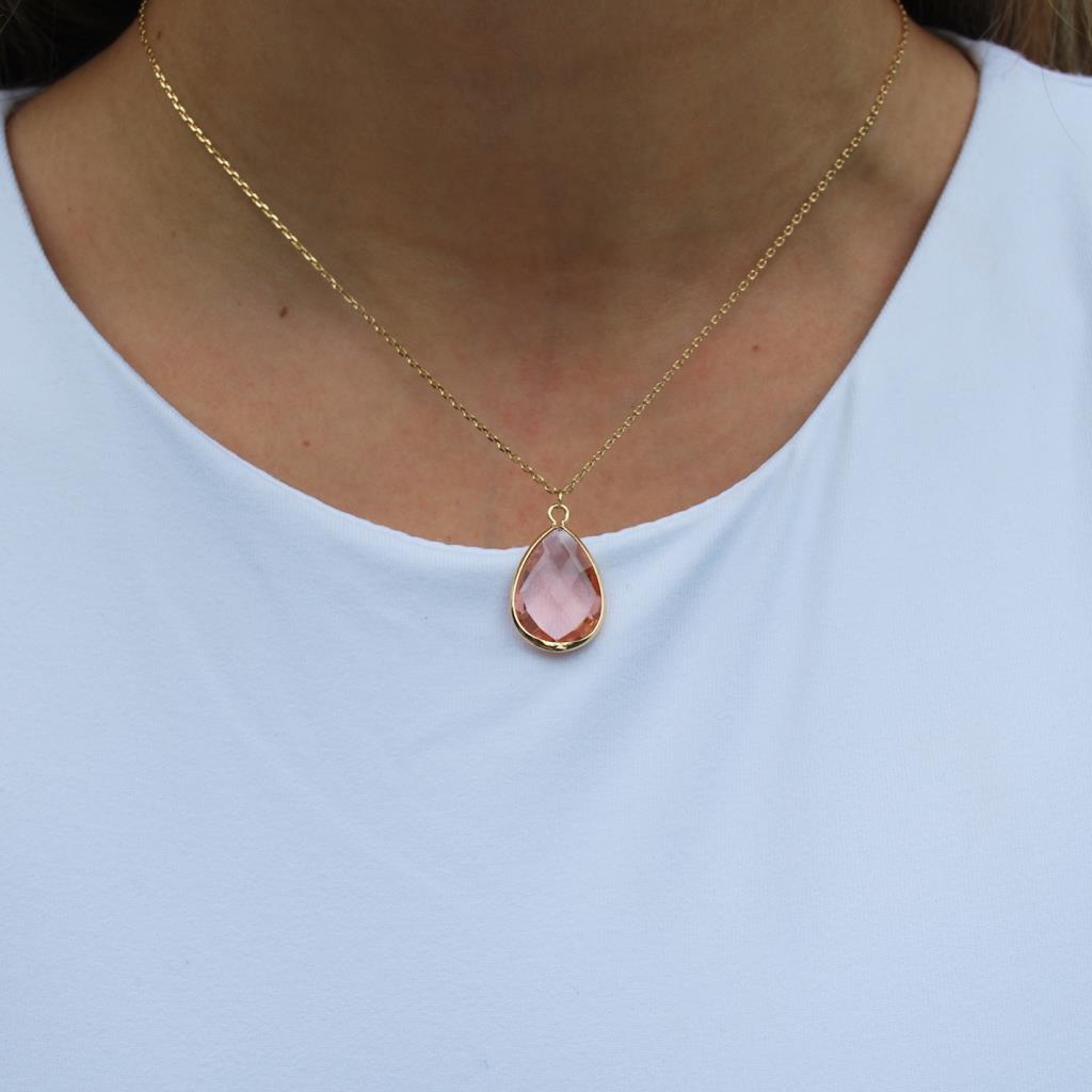 Teardrop Gem Necklace - Soft Pink