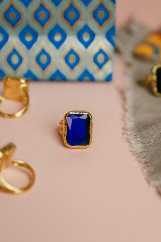 Cobalt Square Cocktail Ring