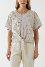 Load image into Gallery viewer, Broiderie Anglaise Tie Front Top - Stone