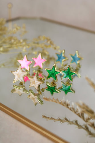 Enamel Star Studs - Green