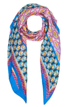 Load image into Gallery viewer, Geo Print Faux Silk Scarf - Blue/Pink