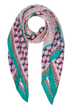 Load image into Gallery viewer, Geo Print Faux Silk Scarf - Aqua/Pink
