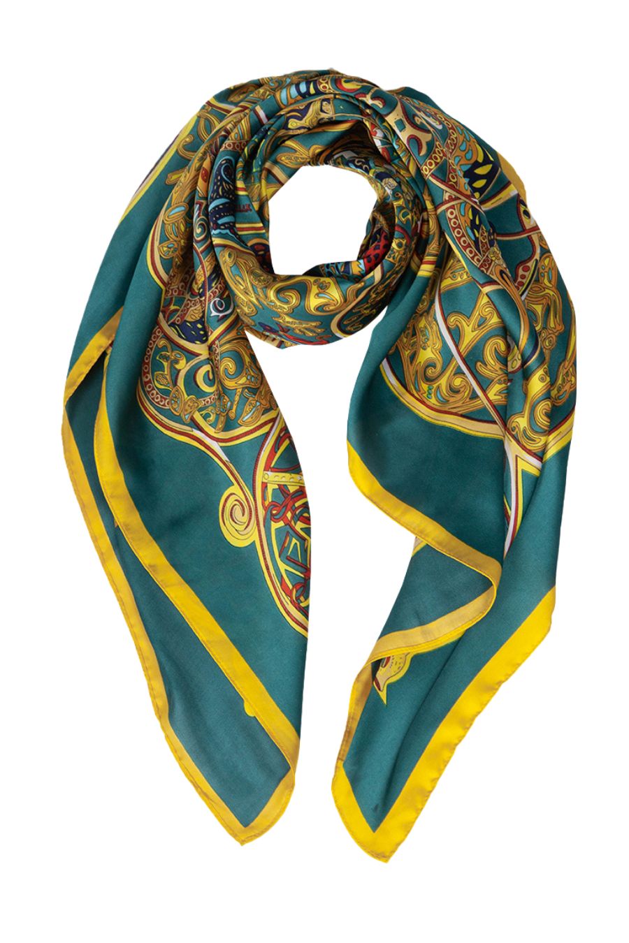 Filigree Print Faux Silk Scarf - Green