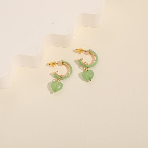 Enamel Hoop Earring Heart - Mint