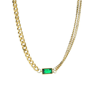 Chain Necklace - Green Gem