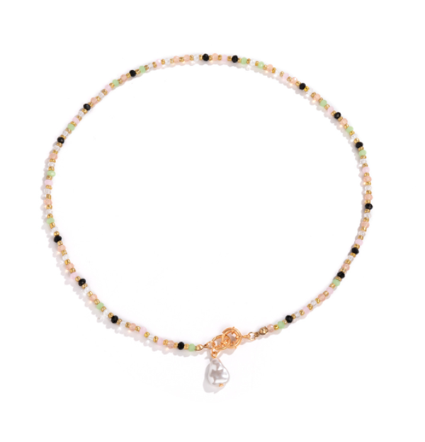 Pastel Bead Necklace - Pearl Charm
