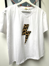 Load image into Gallery viewer, Leopard Lightning V Neck T Shirt - White