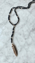 Load image into Gallery viewer, Long Black Stone Necklace - Feather