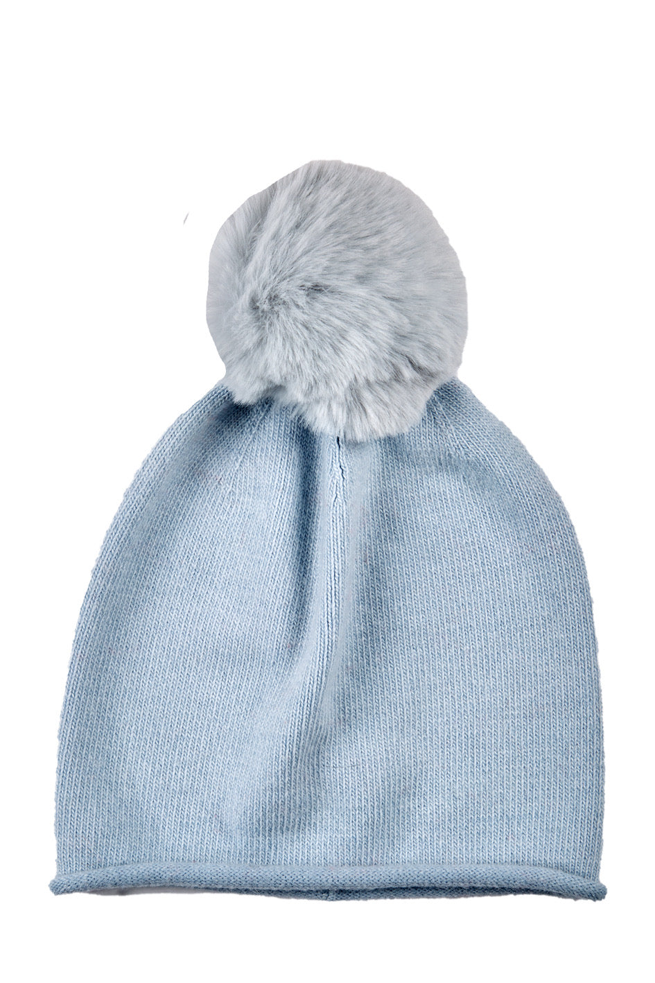 Pom Pom Fine Knit Hat - Pale Blue