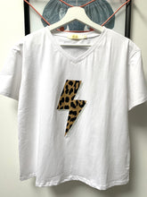 Load image into Gallery viewer, Leopard Lightning V Neck T Shirt - White