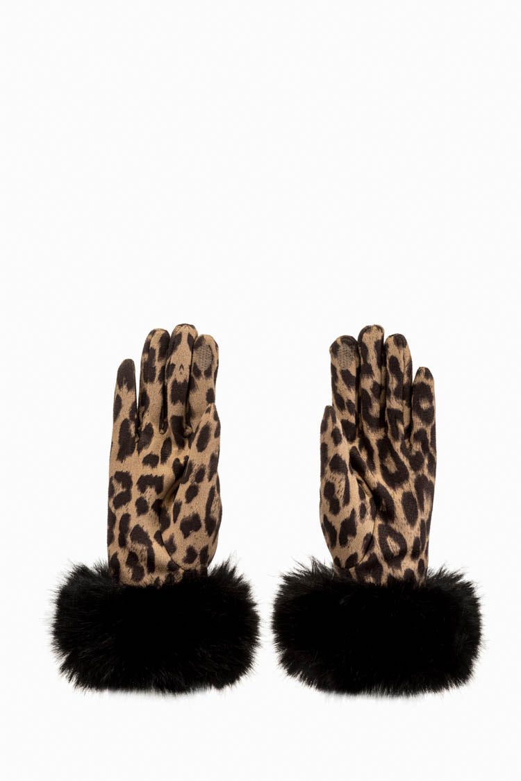 Leopard Gloves Faux Fur - Natural