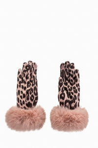 Leopard Gloves Faux Fur - Pink