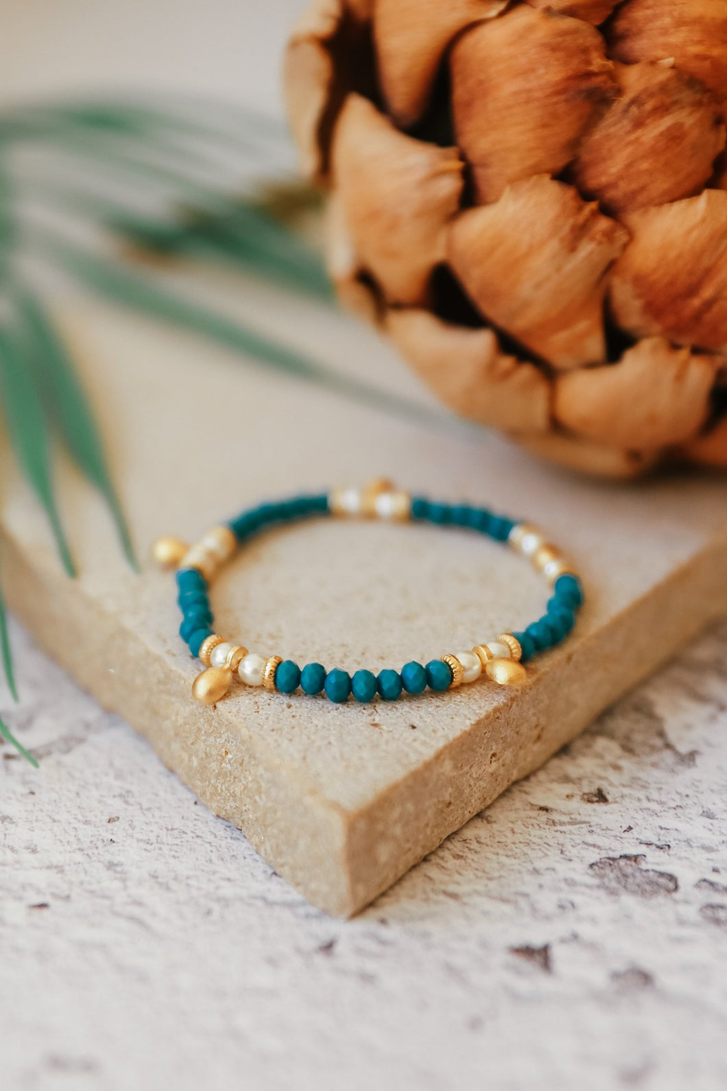Bead Pearl & Gold Bracelet - Turquoise