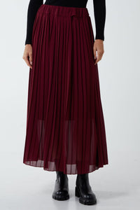 Pleated Maxi Skirt - Burgundy