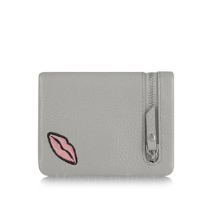 Lips Leather Purse - Grey