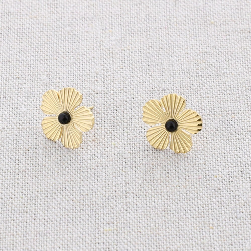 Earrings Flower Stud - Black
